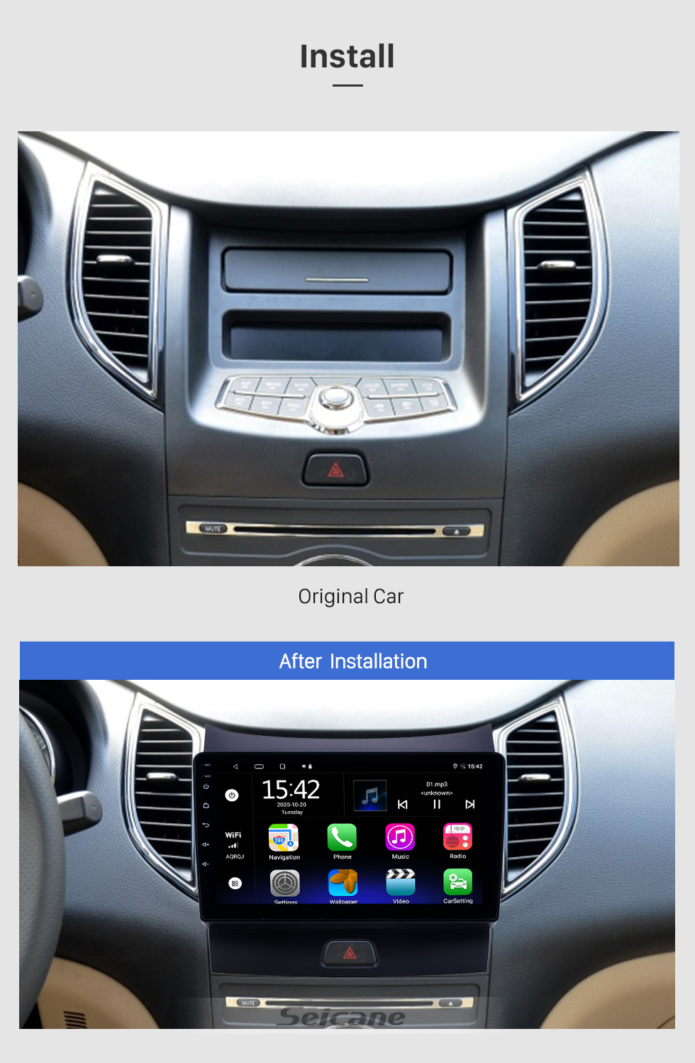 Seicane Android 10.0 HD Touchscreen de 9 polegadas para 2004-2008 KIA Sorento Radio Sistema de navegação GPS com suporte para Bluetooth Câmera traseira Carplay