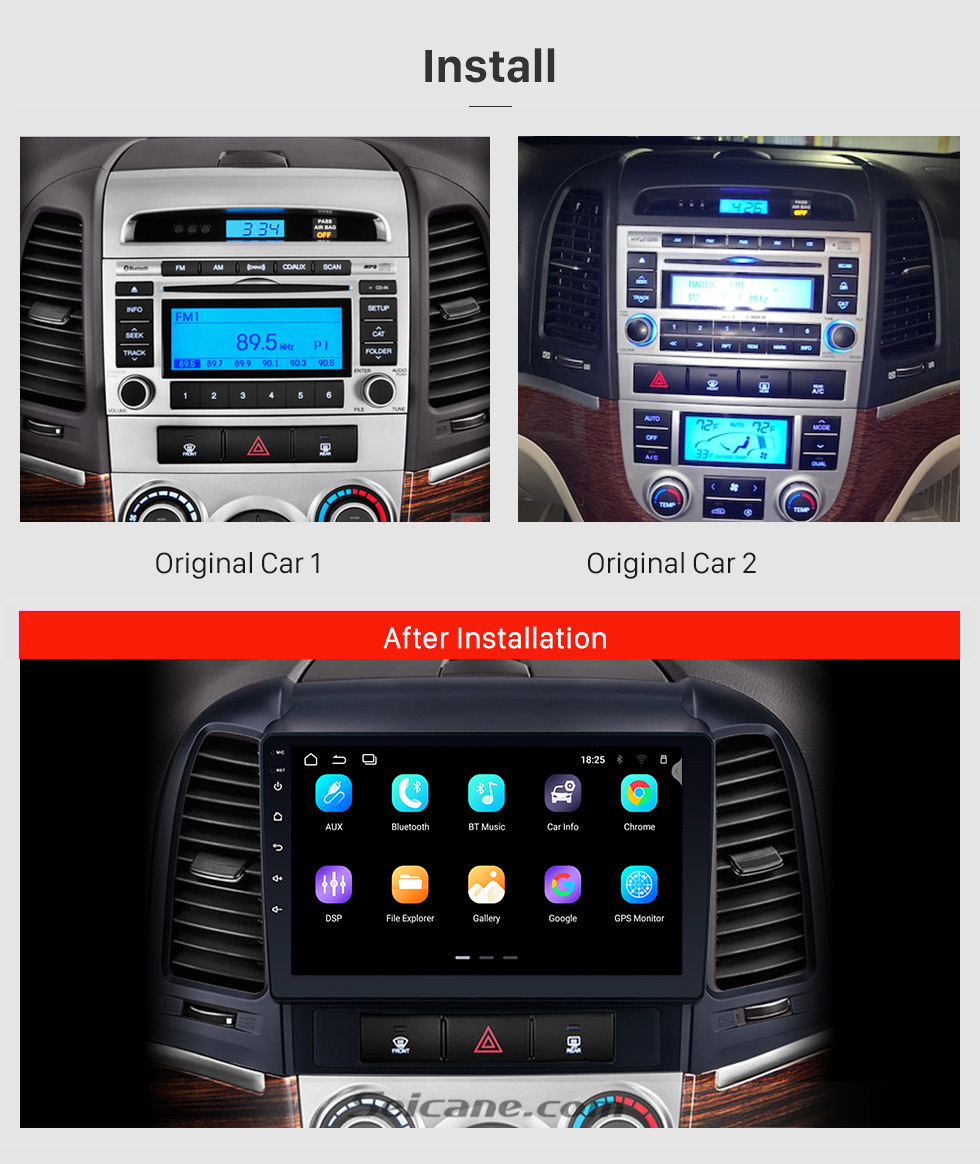 Seicane OEM 2005-2012 HYUNDAI Santafe Radio Upgrade com Android 10.0 Bluetooth GPS Navigation Car Audio System Tela sensível ao toque WiFi 3G Mirror Link OBD2 Câmera de backup DVR AUX