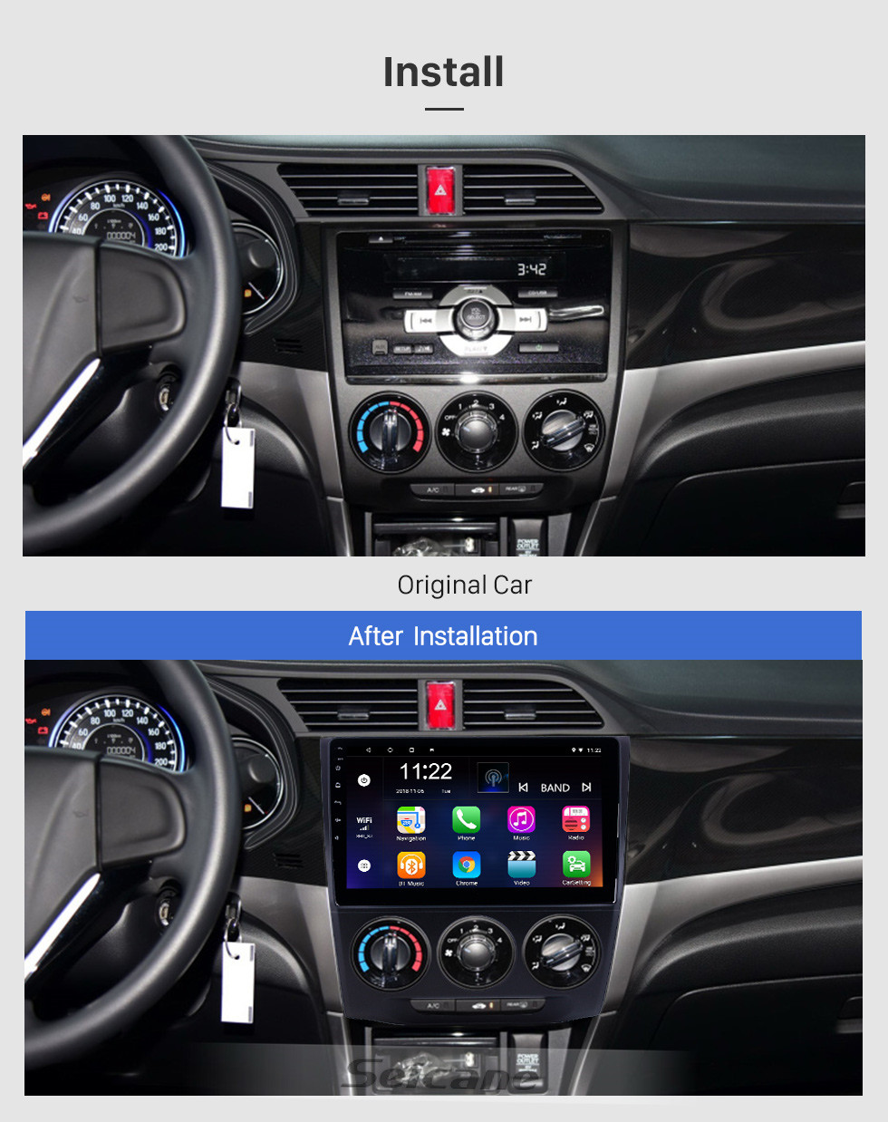 Seicane 10,1 pouces Android 10.0 Radio de navigation GPS pour 2013-2019 Honda Crider Manuel A / C avec support tactile HD Bluetooth prend en charge Carplay TPMS