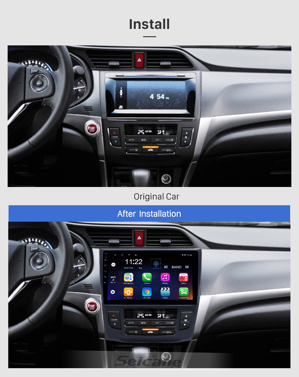 Seicane 10,1 pouces HD 10.0 Android à écran tactile GPS Radio de navigation GPS pour 2013-2019 Honda Crider Auto A / C avec support Bluetooth Carplay DVR