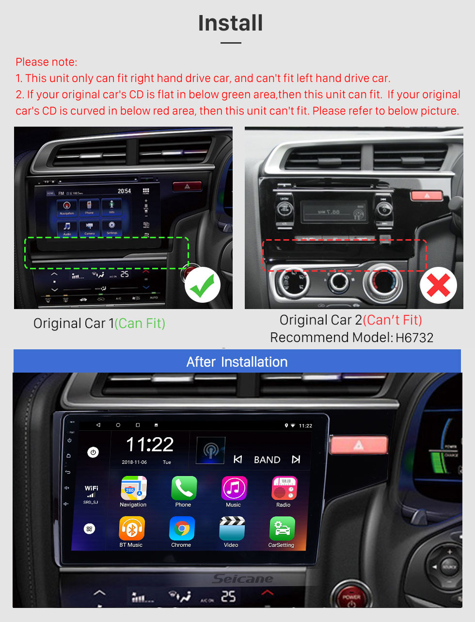 Seicane 10.1 Inch Android 13.0 for 2014 2015 HONDA JAZZ FIT Radio Bluetooth Touch Screen GPS Navigation Car Stereo Mirror Link Steering Wheel Control 1080P DAB+