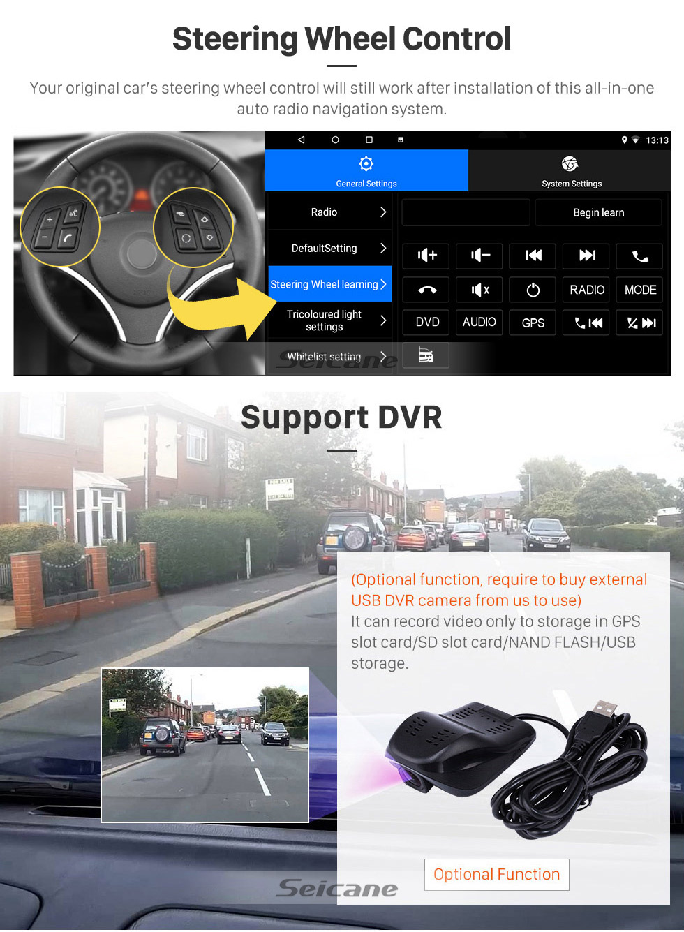 Seicane 10,1-дюймовый Android 13.0 для 2014 2015 HONDA JAZZ FIT RHD Радио Bluetooth Сенсорный экран GPS-навигация Автомобильная стереосистема Зеркальная связь Управление рулевым колесом 1080P DAB+