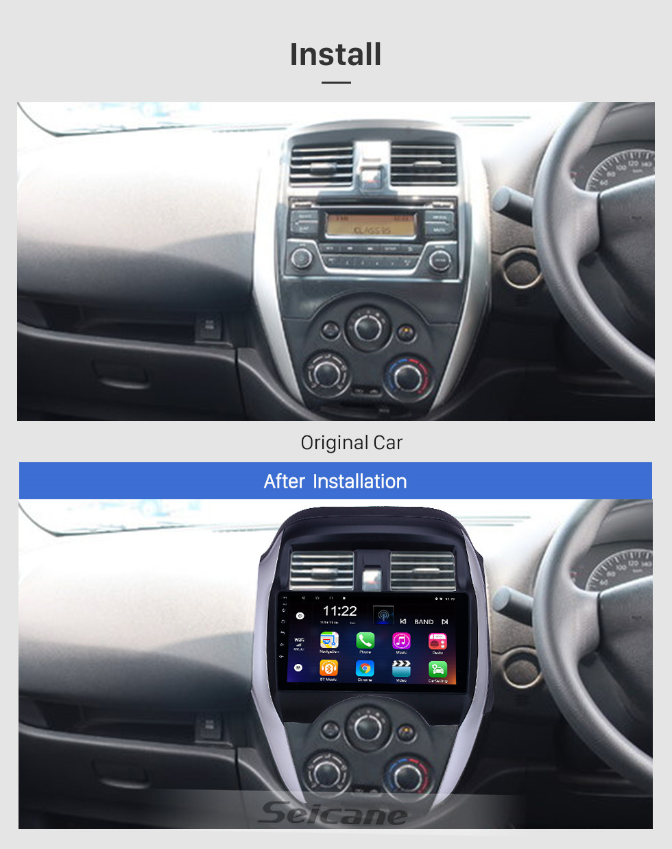 Seicane Android 10.0 9-дюймовый HD сенсорный экран GPS-навигатор для 2014-2018 Nissan Sunny / Almera RHD с поддержкой Bluetooth Carplay DVR OBD2