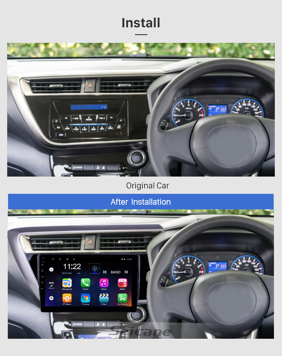 Seicane Radio de navegación GPS Android 10.0 de 10.1 pulgadas para 2018 Proton Myvi con pantalla táctil HD Soporte Bluetooth Carplay TPMS TV digital