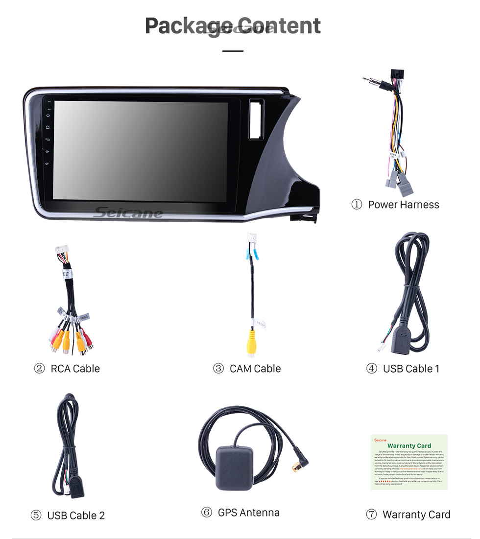 Seicane 10.1 pulgadas 1024 * 600 Pantalla táctil Android 10.0 2014 2015 2016 2017 HONDA CITY RHD Radio con 3G WIFI Bluetooth Música Cámara de respaldo TV digital Control del volante USB OBD2 TPMS