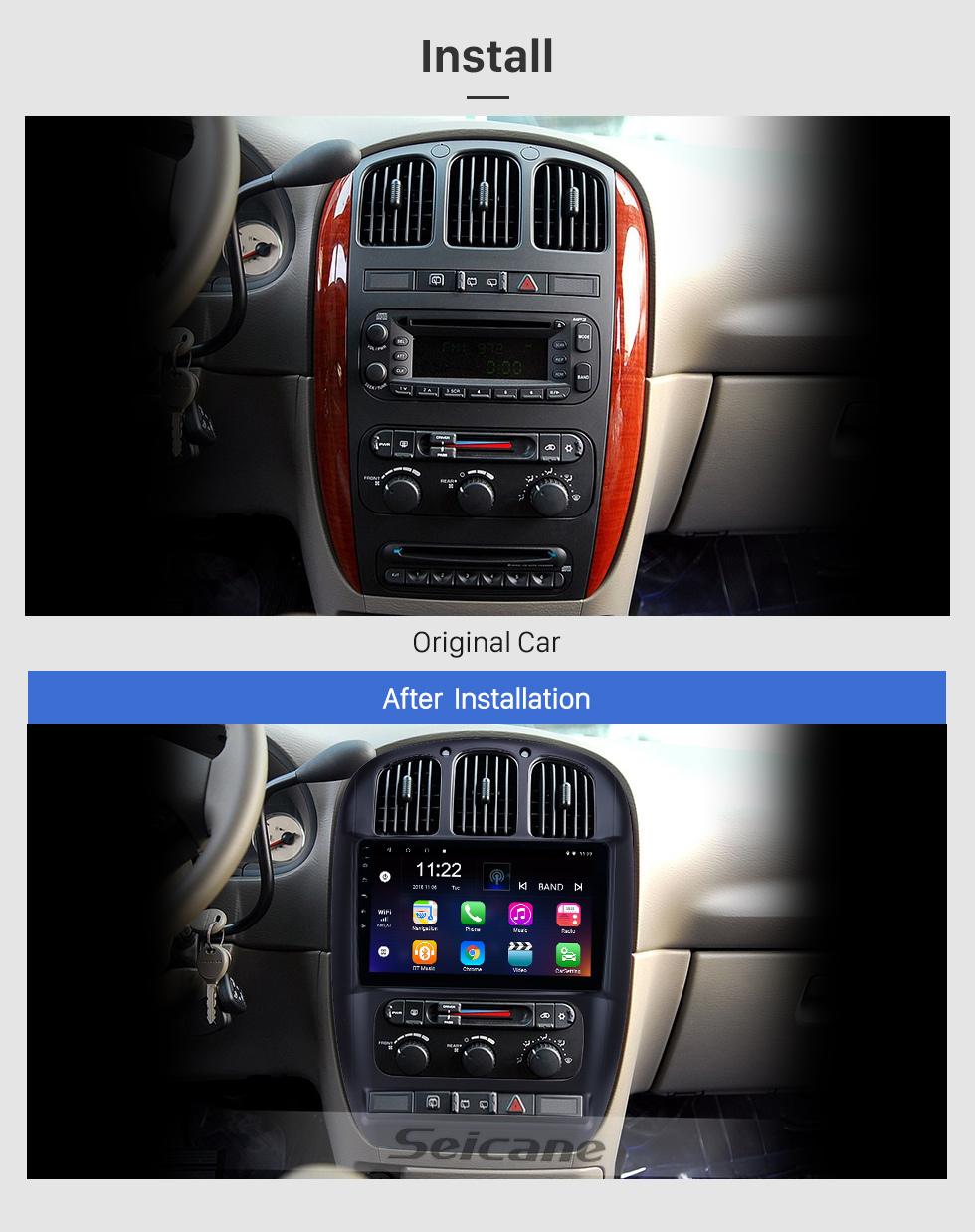 Seicane Radio de navegación GPS de 10.1 pulgadas Android 10.0 para 2006-2012 Chrysler Pacifica con pantalla táctil HD Soporte Bluetooth Carplay Cámara de respaldo