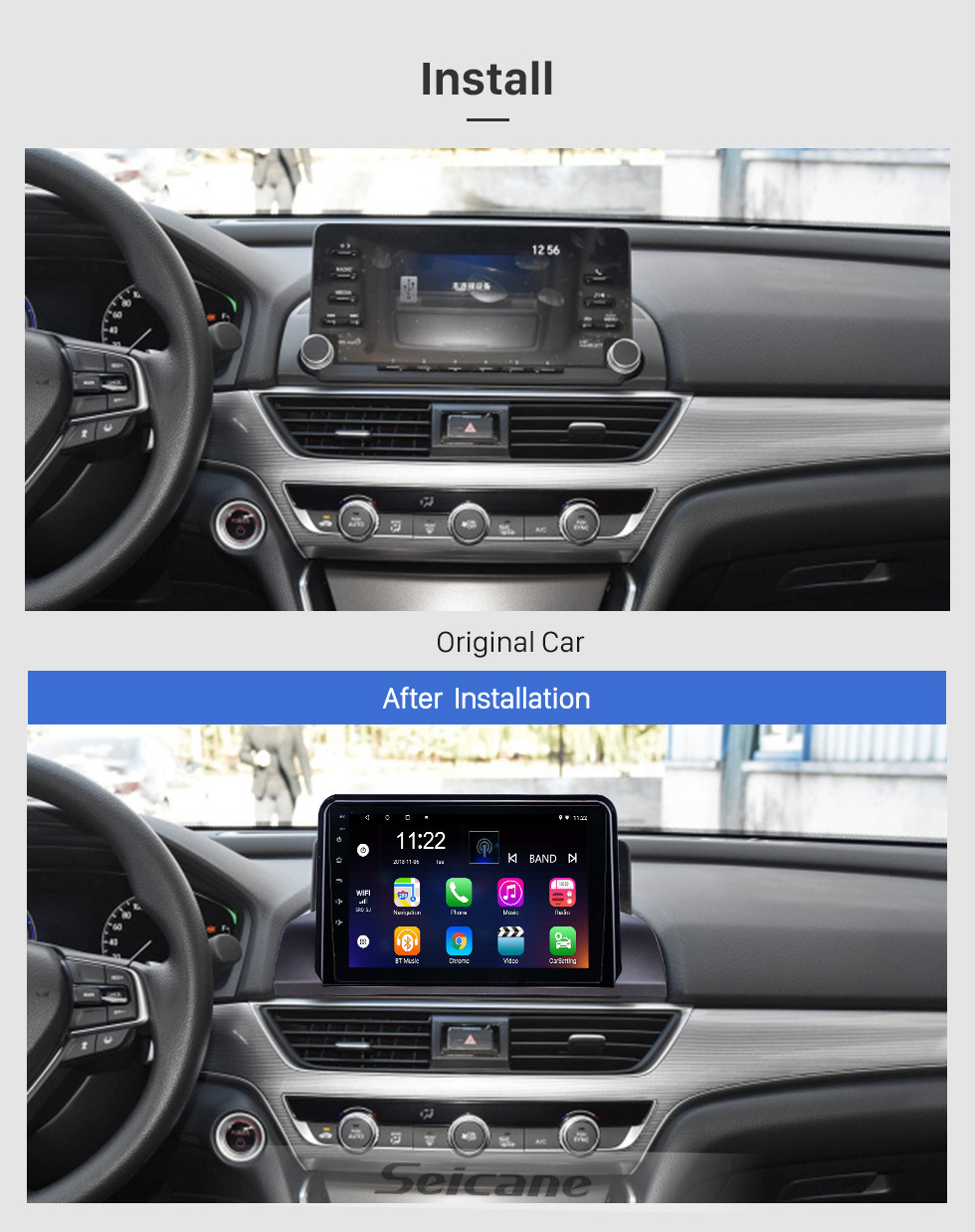 Seicane Écran tactile HD 9 pouces Android 10.0 Radio de navigation GPS pour 2018-2019 Honda Accord 10 avec prise en charge Bluetooth Carplay TPMS DAB +