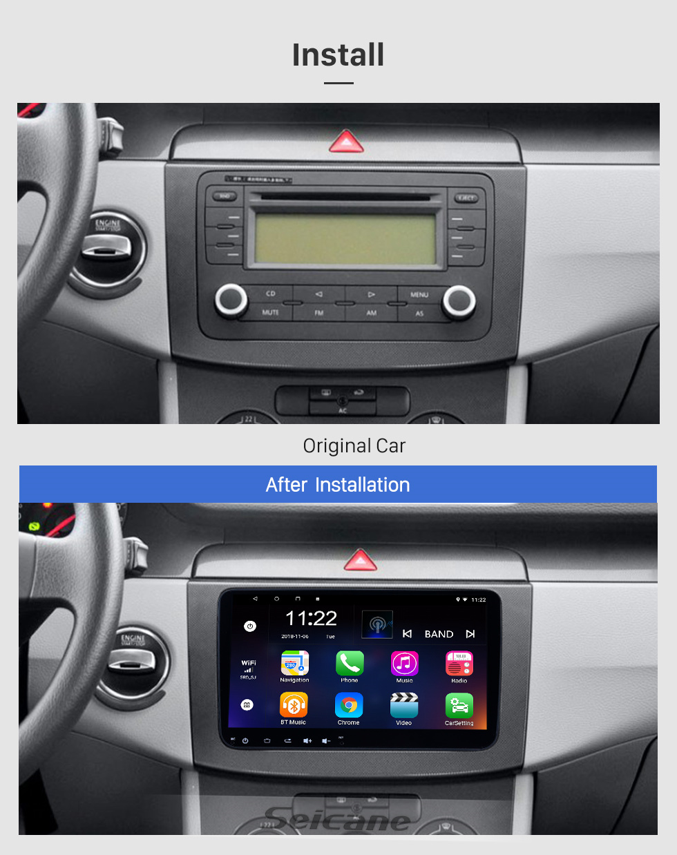 Seicane OEM 9 polegadas Android 10.0 VW Volkswagen Universal Rádio Bluetooth HD Touchscreen GPS Suporte de navegação Carplay OBD2 TPMS