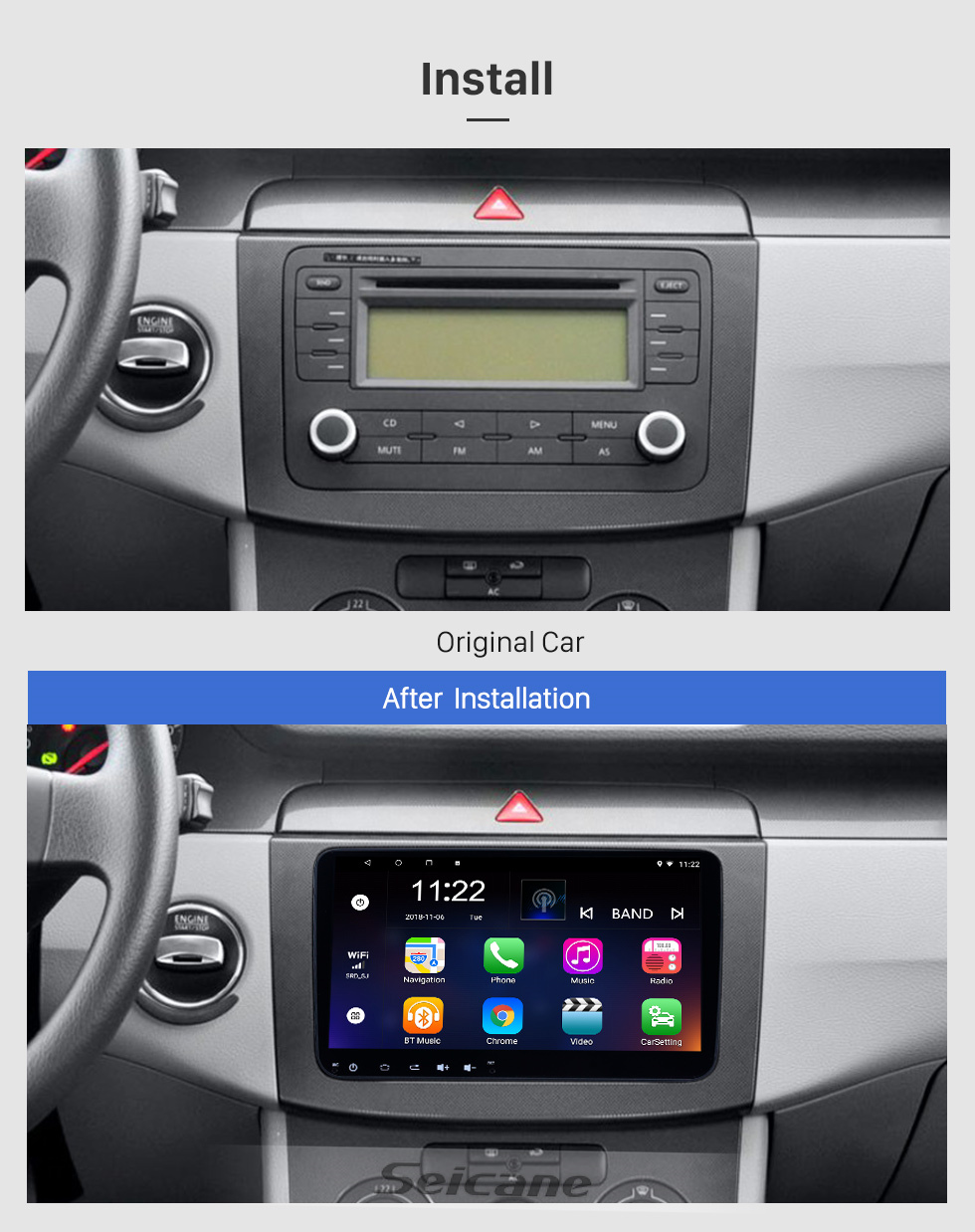 Seicane OEM 9 inch Android 10.0 VW Volkswagen Universal Radio Bluetooth HD Touchscreen GPS Navigation support Carplay OBD2 TPMS