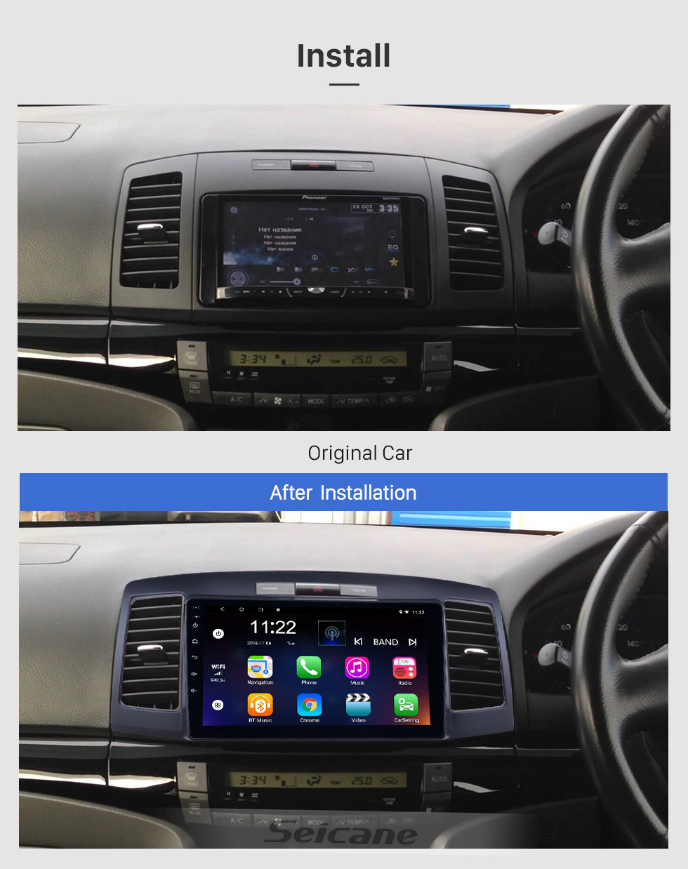 Seicane 2001-2007 Toyota Allion 240 Android 10.0 HD Touchscreen 9 polegadas Navegação GPS Rádio com suporte USB Bluetooth Carplay SWC DVR