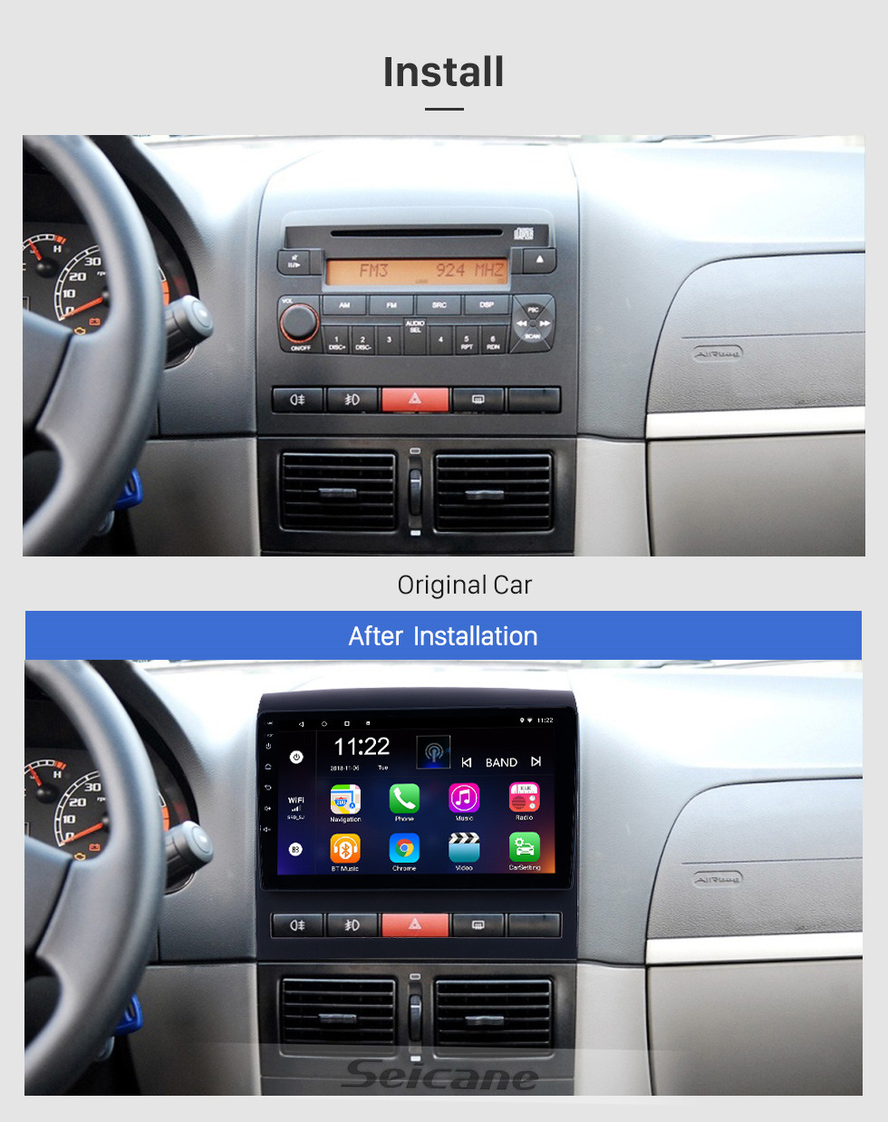 Seicane Android 10.0 9 pouces HD Radio tactile GPS Navigation pour 2009 Fiat Perla avec support Bluetooth USB WIFI Carplay DVR OBD2