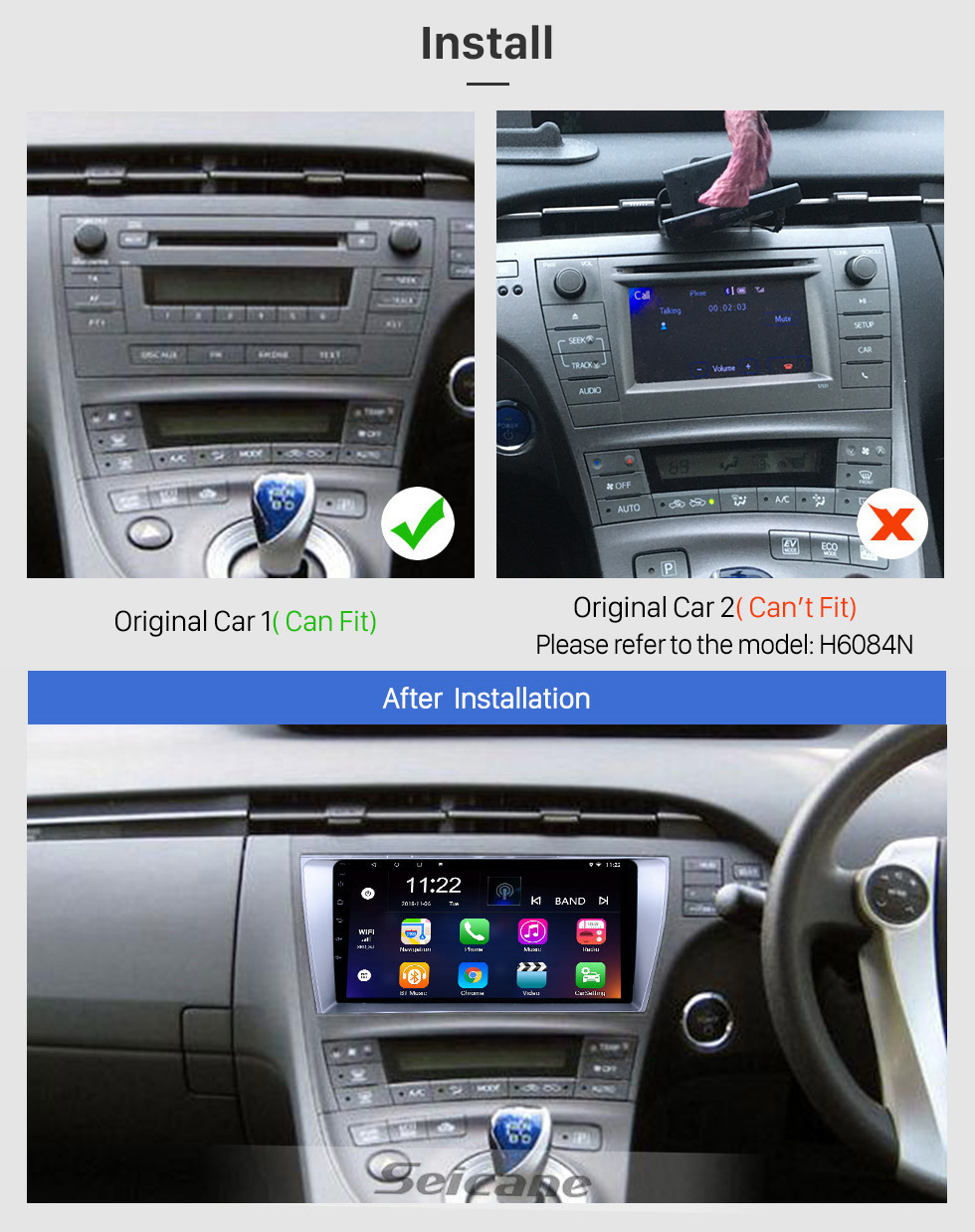 Seicane 9 pouces GPS Navigation Radio Android 10.0 pour 2009-2013 Toyota Prius RHD Avec HD écran tactile Bluetooth prend en charge Carplay Digital TV