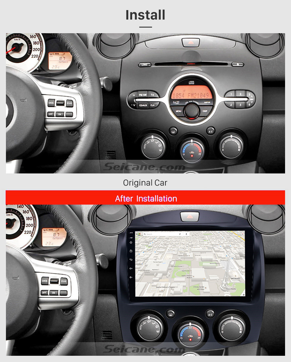 Seicane Pantalla táctil HD Radio de navegación GPS Android 10.0 de 9 pulgadas para MAZDA 2 / Jinxiang / DE / Tercera generación 2007-2014 con soporte USB Bluetooth Mirror Link