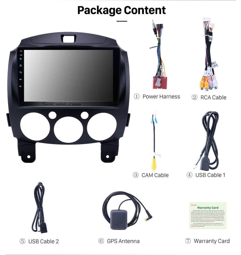 Seicane Pantalla táctil HD Radio de navegación GPS Android 10.0 de 9 pulgadas para MAZDA 2 / Jinxiang / DE / Tercera generación 2007-2014 con soporte USB Bluetooth Mirror Link