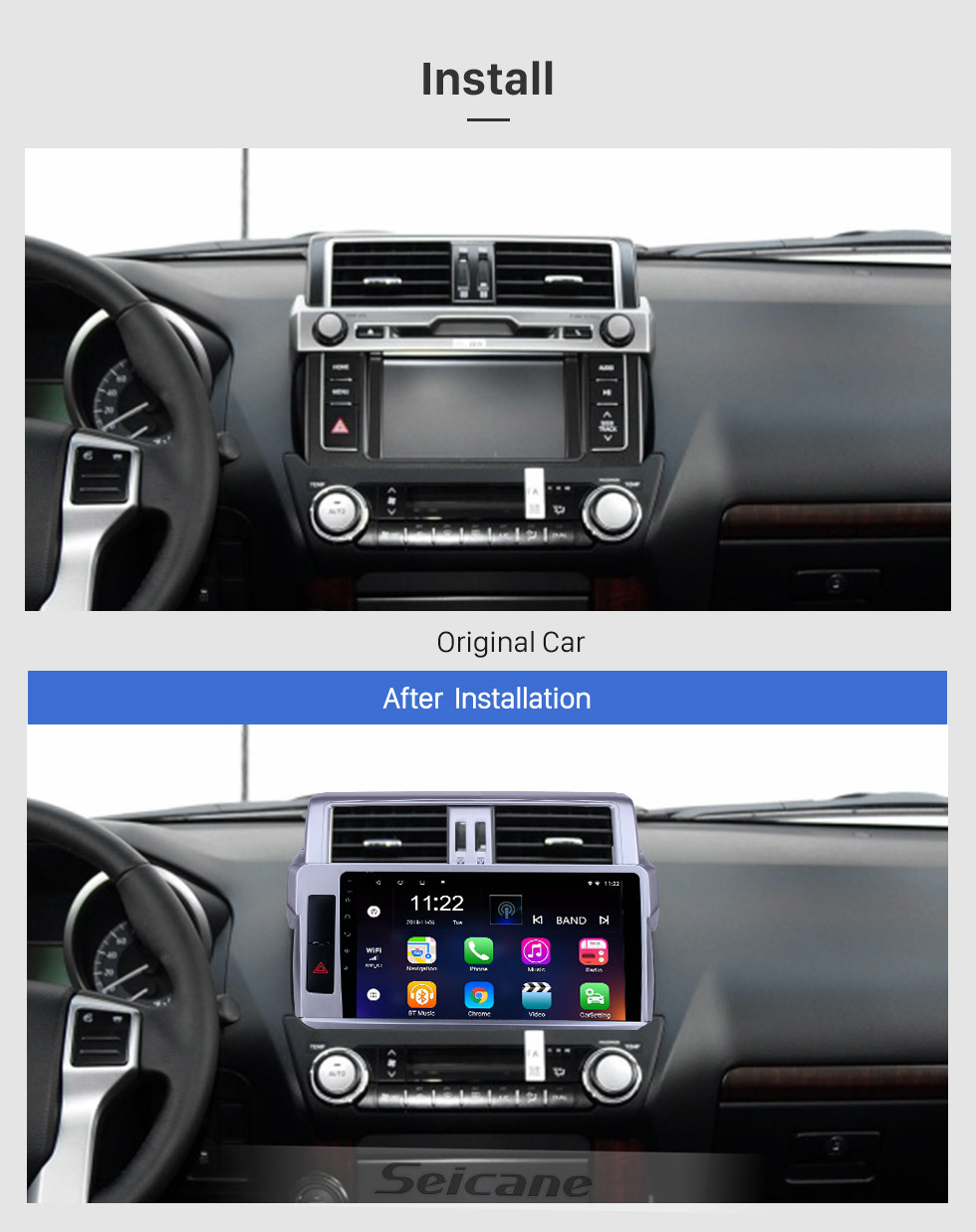 Seicane 10.1 inch GPS Navigation Radio Android 12.0 for 2014 2015-2017 Toyota Prado With HD Touchscreen Bluetooth support Carplay Backup camera