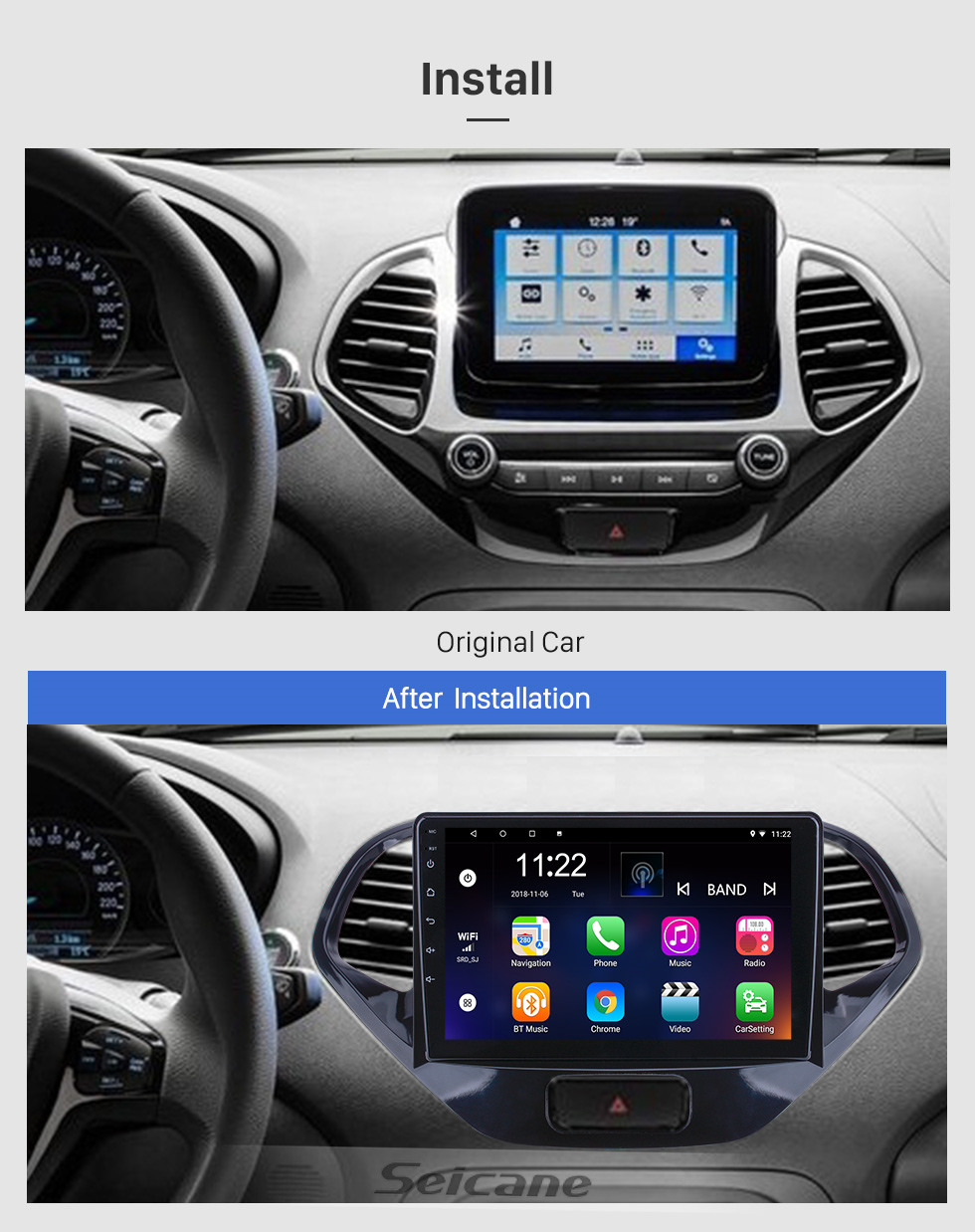 Seicane OEM 9 pulgadas Android 10.0 para 2015 2016 2017 2018 Ford Figo Radio Bluetooth HD Pantalla táctil Soporte de navegación GPS Carplay TV digital