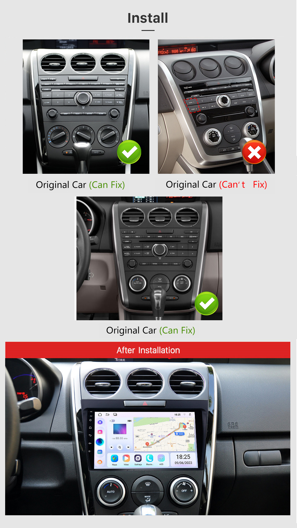 Seicane 9 Zoll Android 14.0 2 Din Radio 2007-2014 MAZDA CX-7 GPS-Navigation Bluetooth mit USB SD 1080P Video Audio-System Aux Seicane 9 Zoll Android 14.0 2 Din Radio 2007-2014 MAZDA CX-7 GPS-Navigation Bluetooth mit USB SD 1080P Video Audio-System Aux