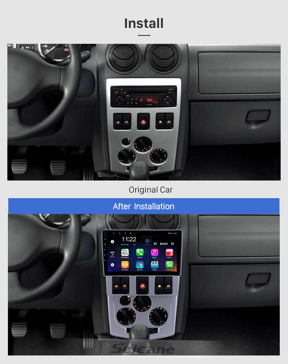 Seicane Android 10.0 9 pouces pour 2004 2005 2006 2007 2008 Renault LOGAN L90 Radio HD à écran tactile Navigation GPS avec support Bluetooth Carplay DVR