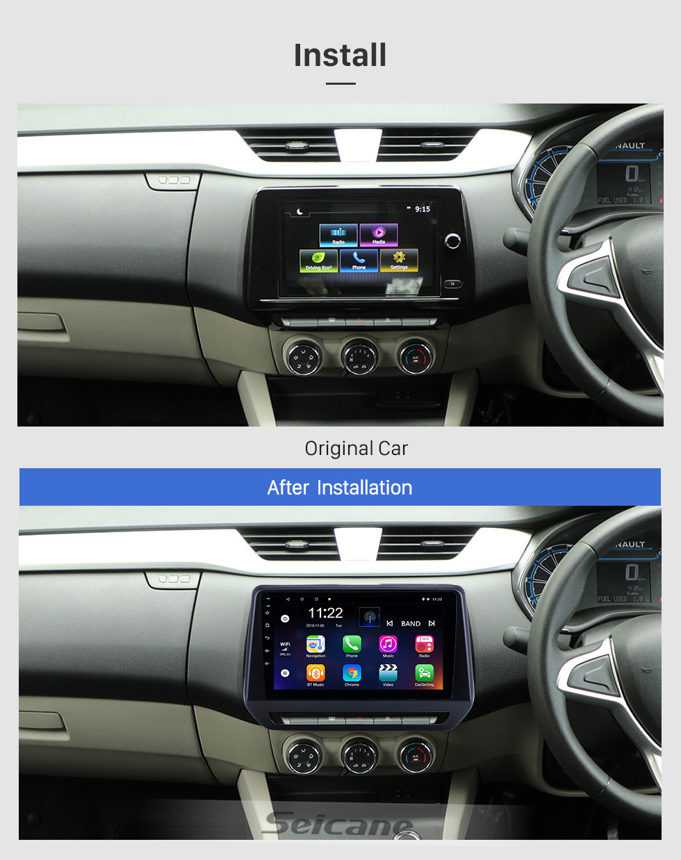 Seicane Para 2019 Renault Triber Radio Android 10.0 HD Touchscreen 9 polegadas Navegação GPS com suporte USB Bluetooth Carplay SWC DVR
