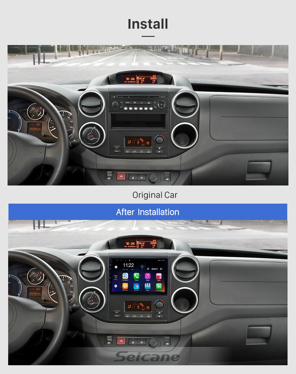 Seicane HD-Touchscreen 9 Zoll für 2015 2016 2017 2018 Citroen Beringo Radio Android 10.0 GPS-Navigation mit Bluetooth-Unterstützung Carplay Rückfahrkamera