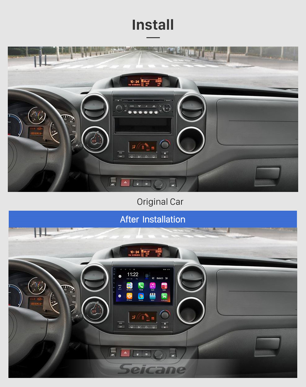 Seicane HD Touchscreen de 9 polegadas para 2015 2016 2017 2018 Citroen Beringo Radio Android 10.0 Navegação GPS com suporte Bluetooth Carplay Câmera traseira