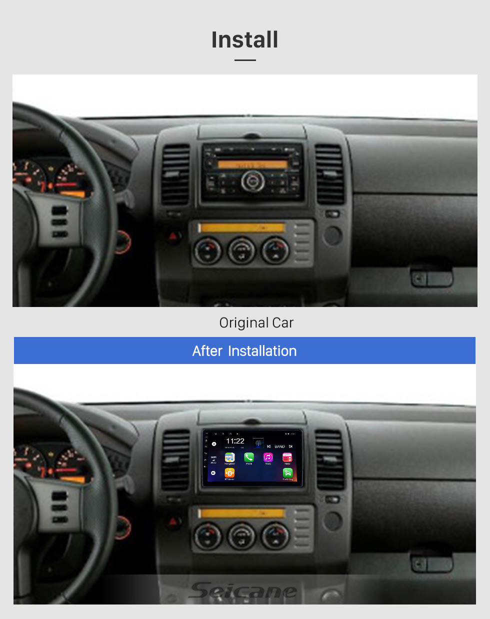 Seicane Pour 2010 2011 2012-2015 Nissan Navara Radio 9 pouces Android 10.0 HD à écran tactile Navigation GPS avec prise en charge Bluetooth USB Carplay SWC