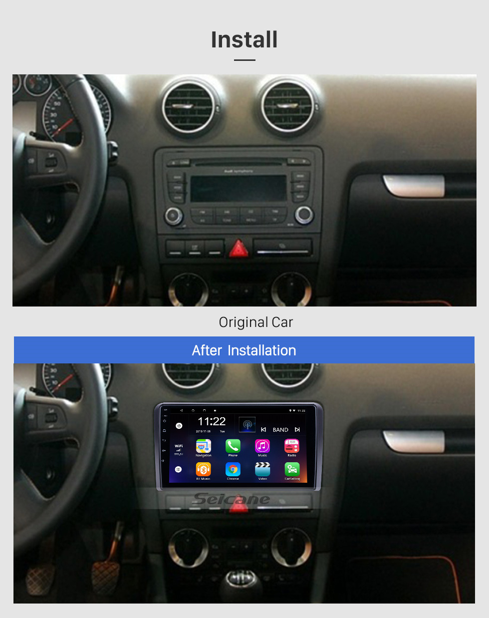 Seicane Android 13.0 9 pulgadas para 2008 2009 2010 2011 2012 Audi A3 Radio HD Pantalla táctil Navegación GPS con Bluetooth AUX soporte Carplay DVR