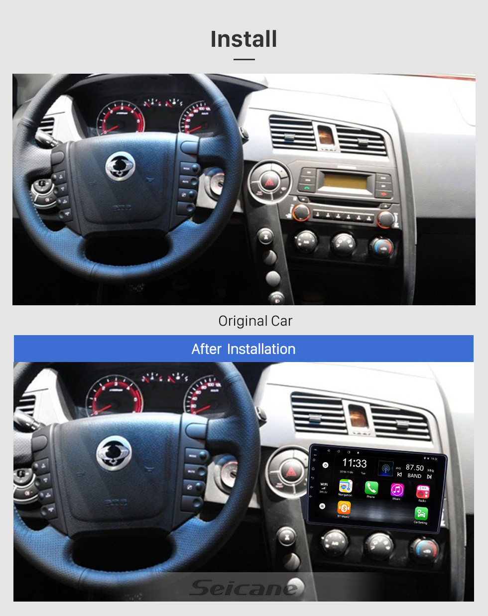 Seicane Pantalla táctil HD de 9 pulgadas para 2005 2006 2007-2011 SsangYong Actyon / Kyron Radio Android 10.0 Navegación GPS con soporte Bluetooth Carplay DAB +