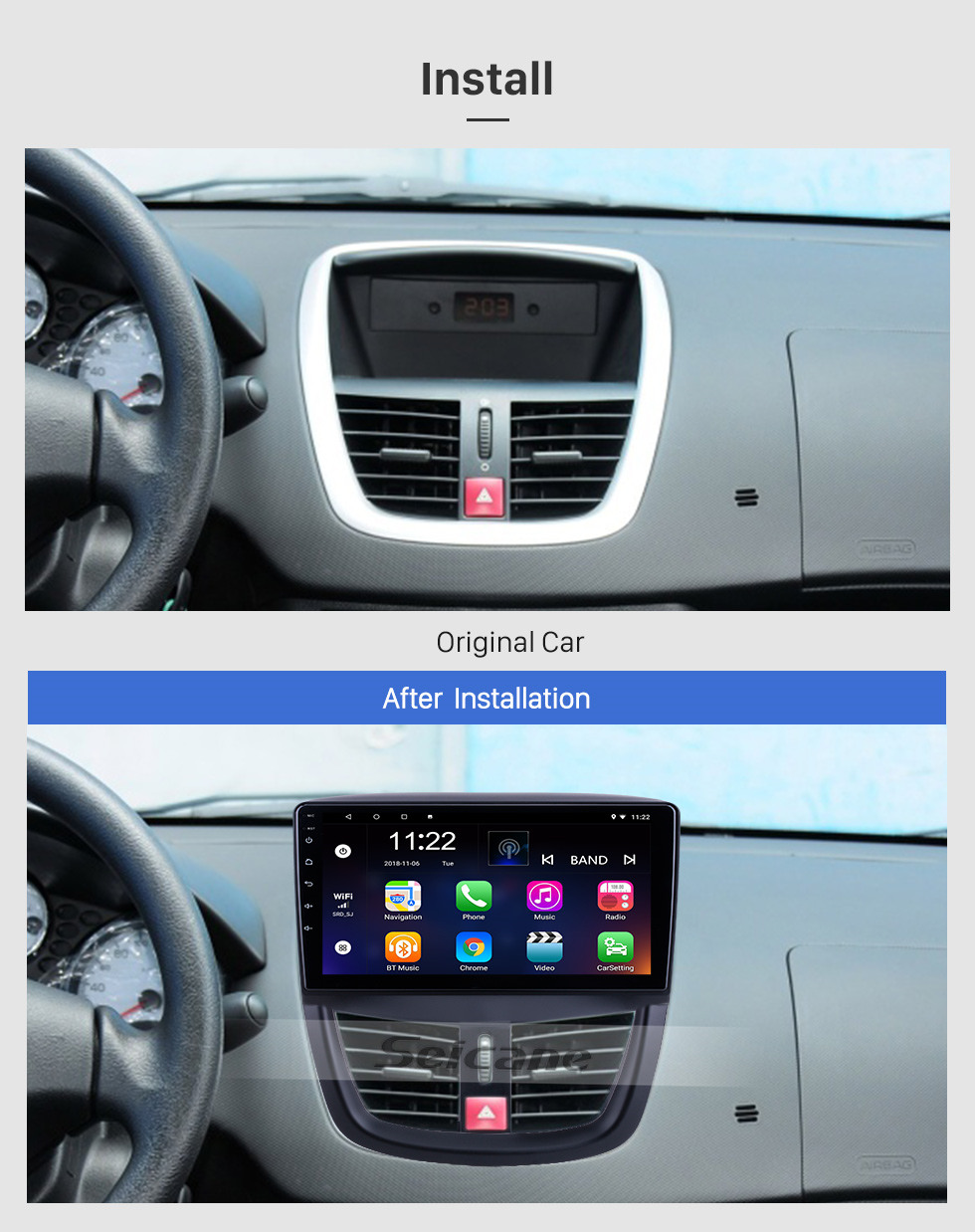 Seicane Android 13.0 de 9 pulgadas para 2008 2009 2010-2014 Radio Peugeot 207 con pantalla táctil HD Navegación GPS Soporte Bluetooth Carplay DAB + OBD2