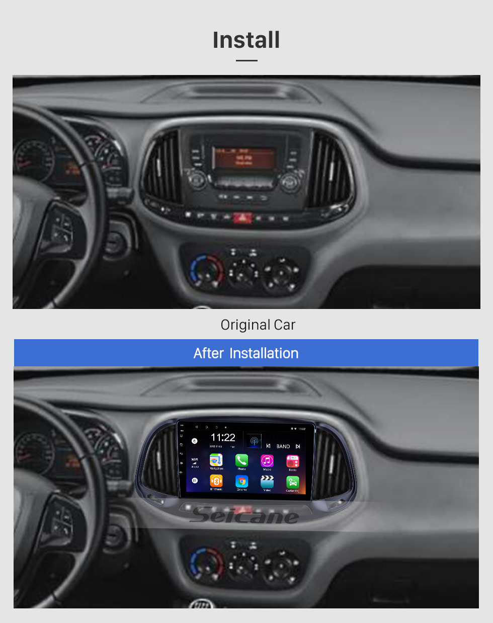 Seicane OEM 9 pulgadas Android 10.0 para 2015 2016 2017 2018 Fiat Dobe 10 Radio Bluetooth HD Pantalla táctil Soporte de navegación GPS Carplay DAB + OBD2