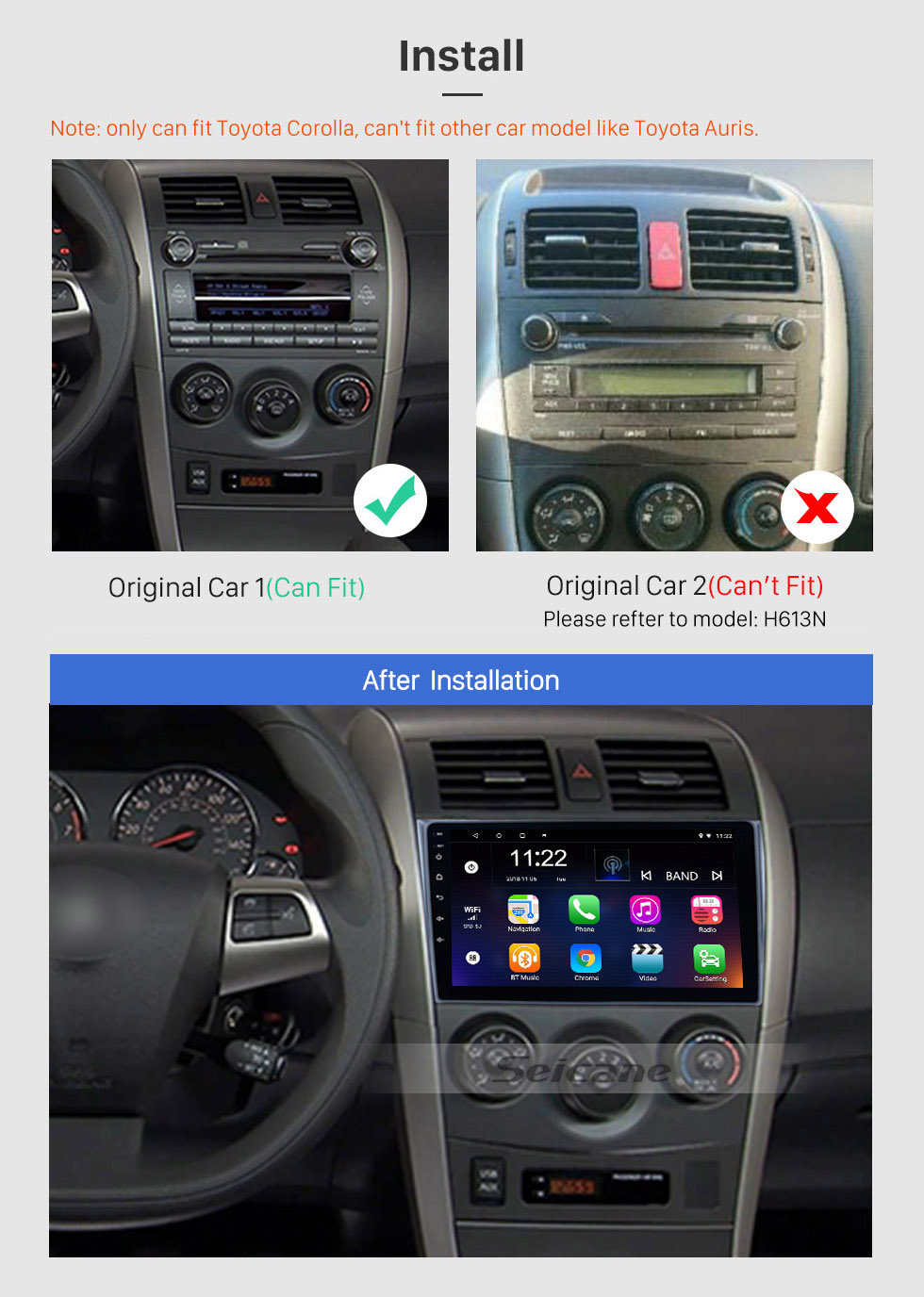 Seicane 9 дюймов 2006-2012 Toyota Corolla Pure Android 10.0 GPS мультимедийная навигационная система с 3G WiFi радио-тюнером Bluetooth Music Mirror Link OBD2 резервная камера HD 1080P видео