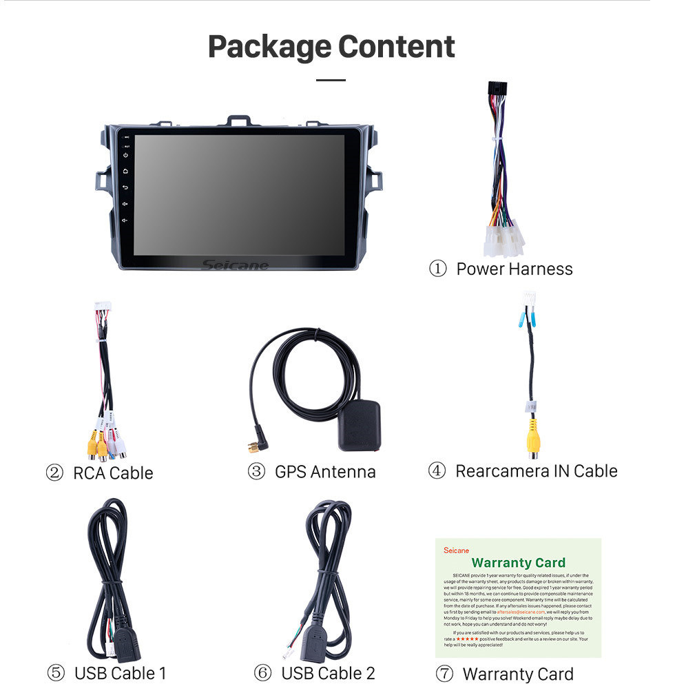 Seicane 9 pulgadas 2006-2012 Toyota Corolla Pure Android 10.0 GPS Sistema de navegación multimedia con 3G Sintonizador de radio Bluetooth Música Espejo Enlace OBD2 Cámara de respaldo HD 1080P Video