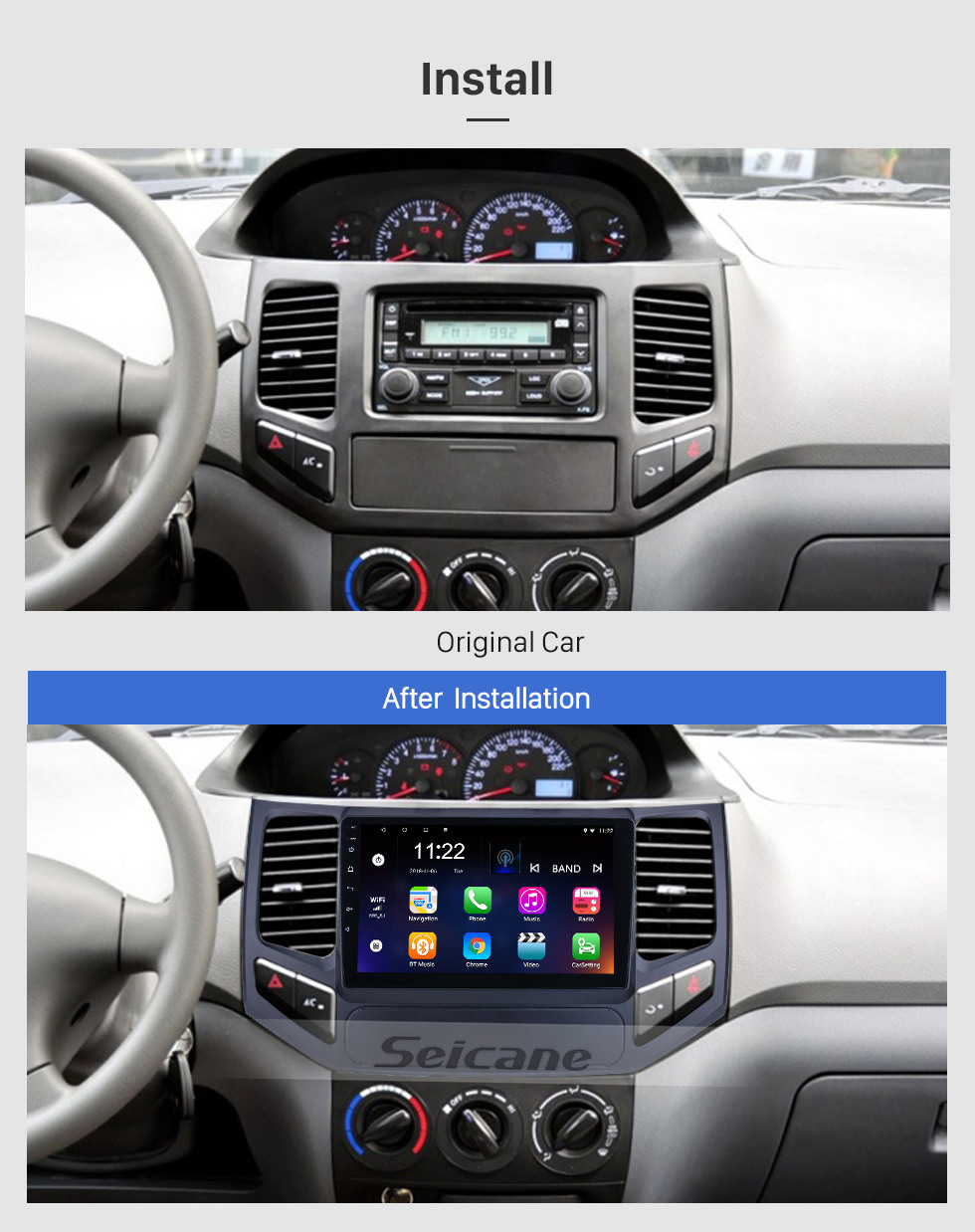 Seicane HD Touchscreen de 9 polegadas para 2009 2010 Geely King Kong Radio Android 10.0 Sistema de Navegação GPS com suporte Bluetooth Carplay DAB +