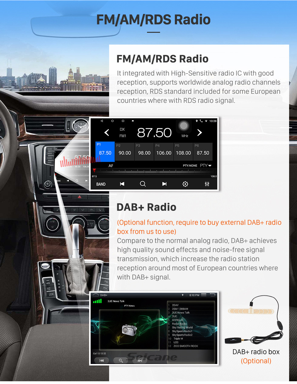 Seicane HD-Touchscreen 9 Zoll für 2009 2010 Geely King Kong Radio Android 10.0 GPS-Navigationssystem mit Bluetooth-Unterstützung Carplay DAB +
