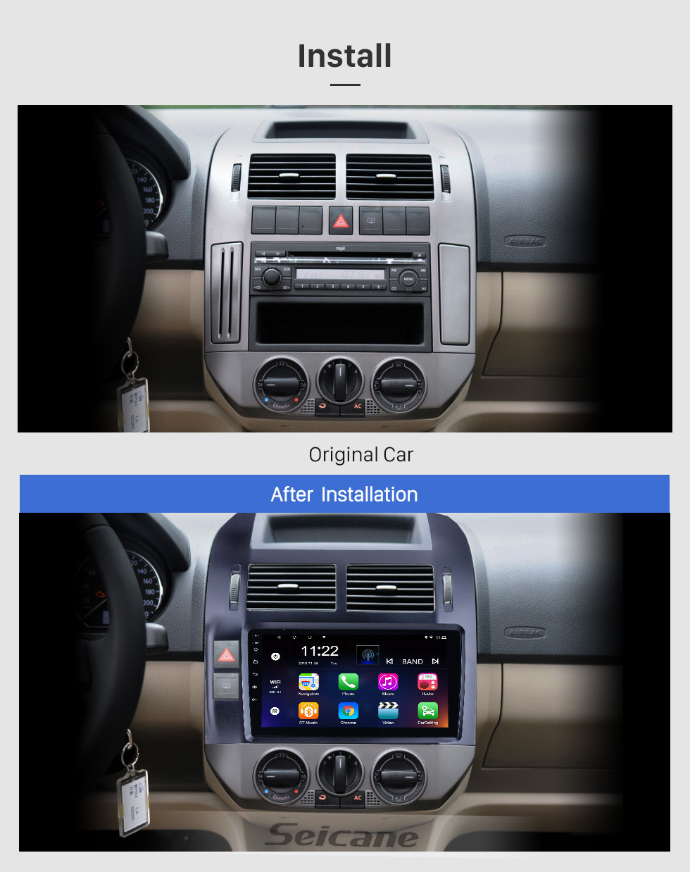 Seicane OEM 9 pouces Android 10.0 pour 2004 2005 2006-2011 VW Volkswagen Polo Radio Bluetooth HD à écran tactile GPS Navigation System Support Carplay