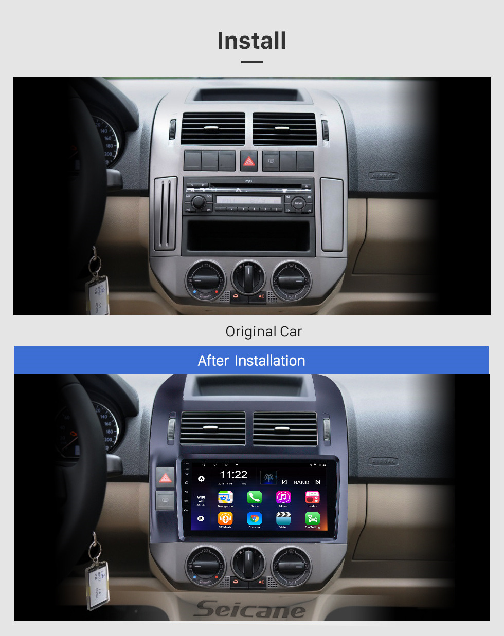 For Volkswagen POLO 2004 2011 Car Radio Stereo GPS Navigator 6GB Ram 128GB  Rom Autoradio 2Din Android 13 Multimedia Player