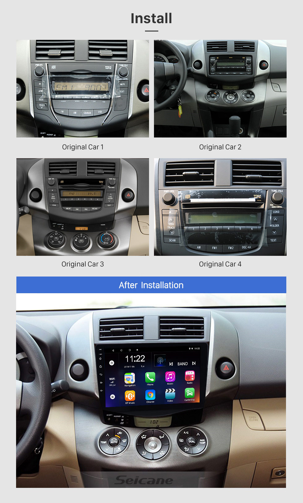 Seicane 2007-2013 Toyota RAV4 Android 10.0 Radio 9 pulgadas HD Pantalla táctil Navegación GPS Control del volante WIFI USB Bluetooth compatible DVR Cámara de respaldo TV Video