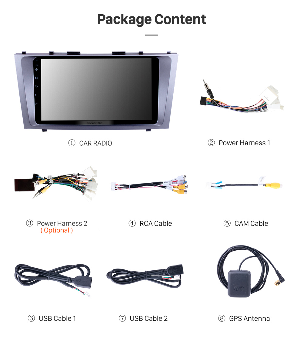 Seicane Écran tactile 9 pouces 1024 * 600 2007 2008 2009 2010 2011 TOYOTA CAMRY Remplacement de la radio avec Android 10.0 GPS de remplacement Stéréo de voiture avec Bluetooth Musique WiFi Lien 3G Miroir Lien OBD2 DVR HD 1080P Vidéo USB SD