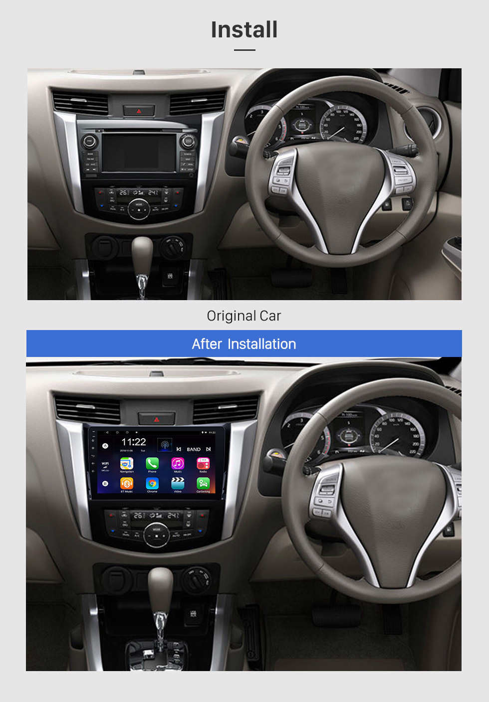 Seicane 10,1 pouces 1024 * 600 Android 10.0 2011-2016 Nissan NAVARA Frontier NP300 Bluetooth Unité de navigation stéréo GPS avec écran tactile 1080p Vidéo DAB + Tuner Radio Commande au volant USB Musique
