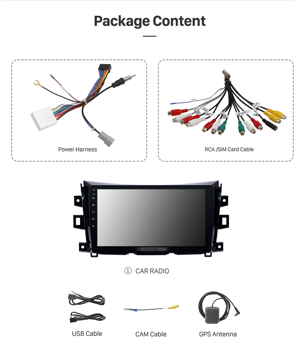 Seicane 10,1 pouces 1024 * 600 Android 10.0 2011-2016 Nissan NAVARA Frontier NP300 Bluetooth Unité de navigation stéréo GPS avec écran tactile 1080p Vidéo DAB + Tuner Radio Commande au volant USB Musique