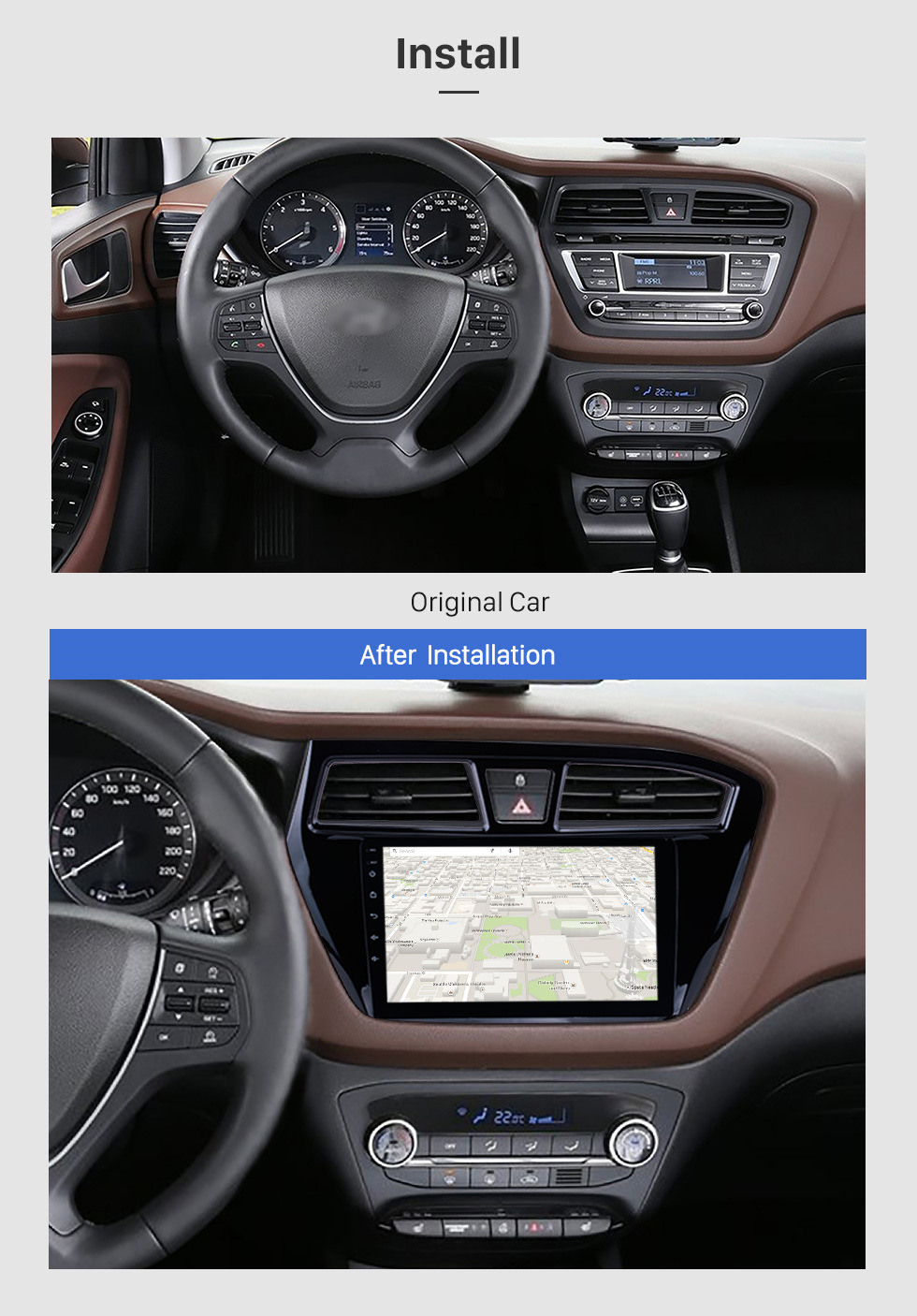 Seicane 9 pouces HD écran tactile Android 10.0 Radio navigation GPS pour 2014 2015 HYUNDAI I20 LHD avec Bluetooth USB Musique WIFI lien de miroir DVR OBD2