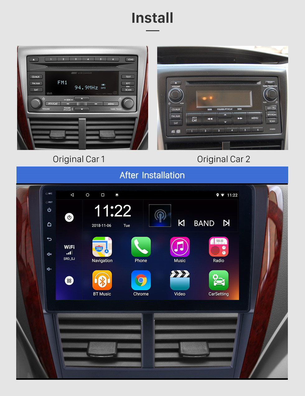 Seicane Android 13.0 de 9 polegadas para 2008 2009 2010 2011 2012 Subaru Forester HD Touchscreen Head Unit GPS Car Stereo System support Bluetooth Phone WIFI External Cameras Steering Wheel Control