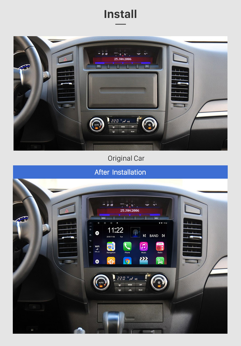 Seicane 9 pulgadas HD 1024 * 600 Pantalla táctil 2006 2007 2008-2013 Mitsubishi PAJERO V97 / V93 Android 10.0 Radio Navegación GPS Estéreo para automóvil con Bluetooth Música MP3 USB 1080P Video WIFI Enlace espejo