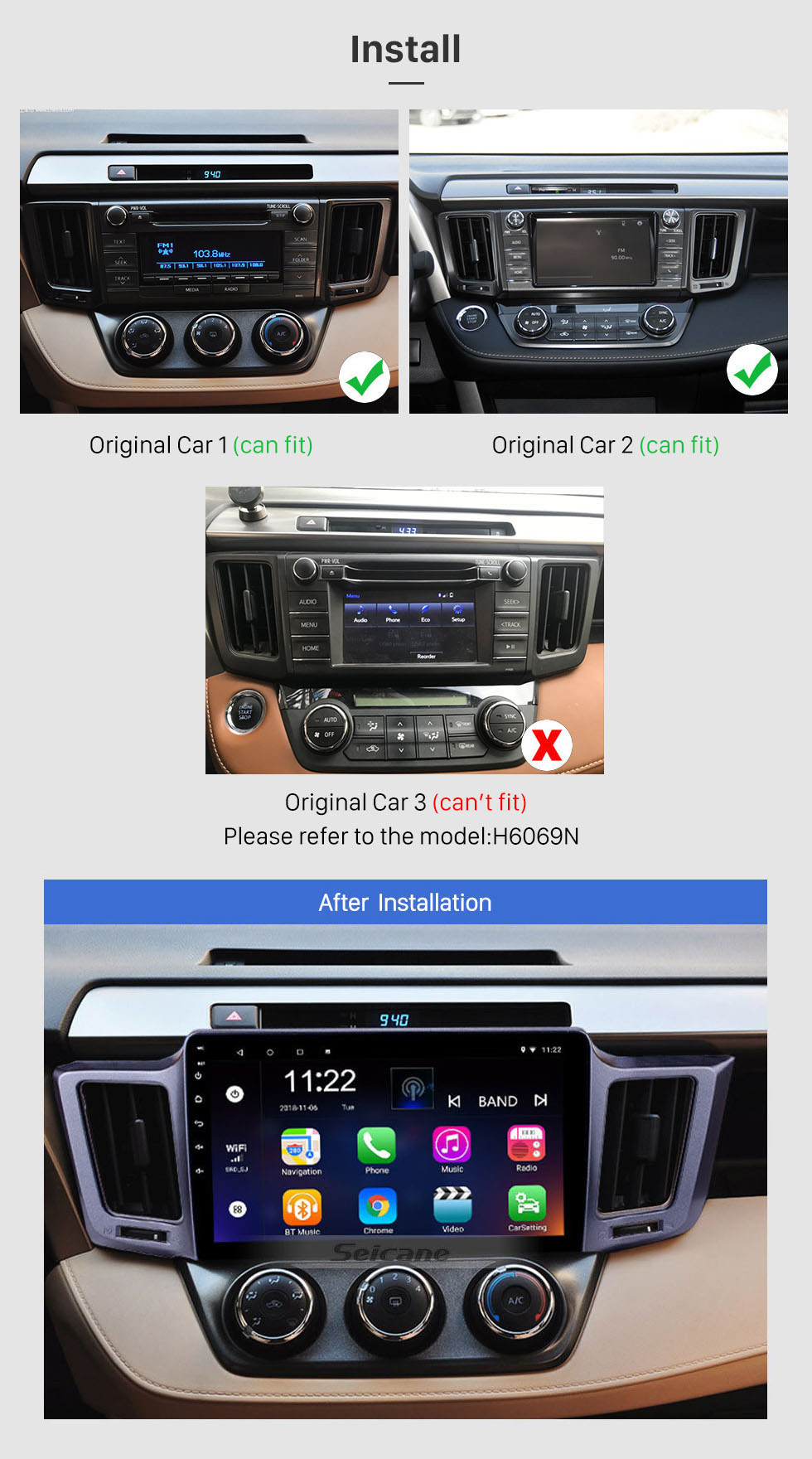 Seicane 2013-2016 Toyota RAV4 10,1 Zoll Android 10.0 GPS Navi im Auto mit Touchscreen 3G WiFi AM FM Radio Bluetooth Musik USB Mirror Link Unterstützung OBD2 Rückfahrkamera DVR Lenkradsteuerung