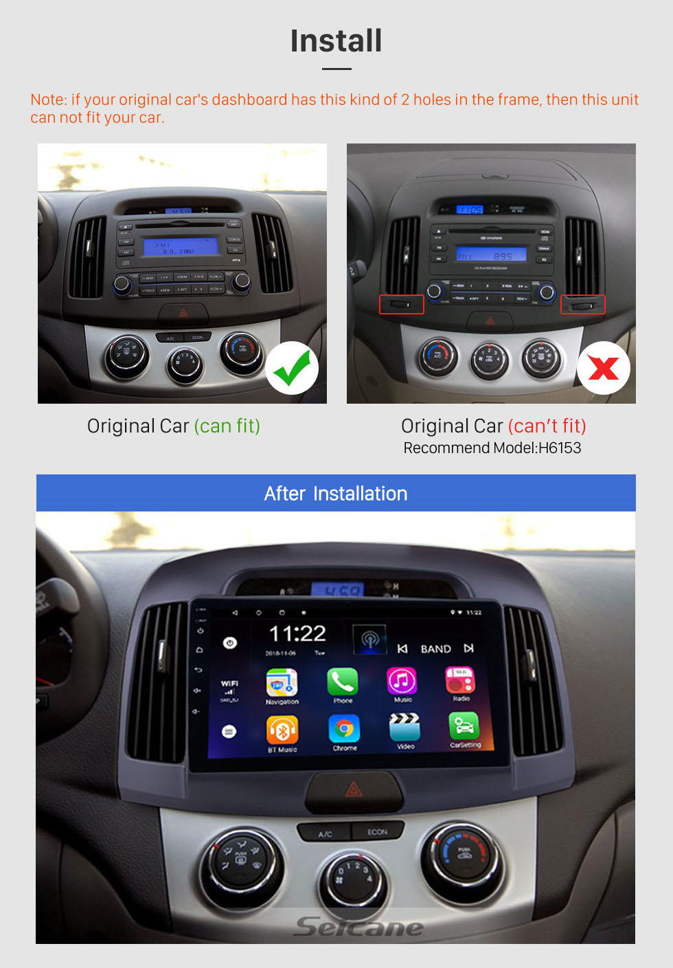 Seicane 9 pulgadas Android 10.0 para 2008 Hyundai Elantra Radio Sistema de navegación GPS con pantalla táctil HD Soporte Bluetooth Carplay OBD2