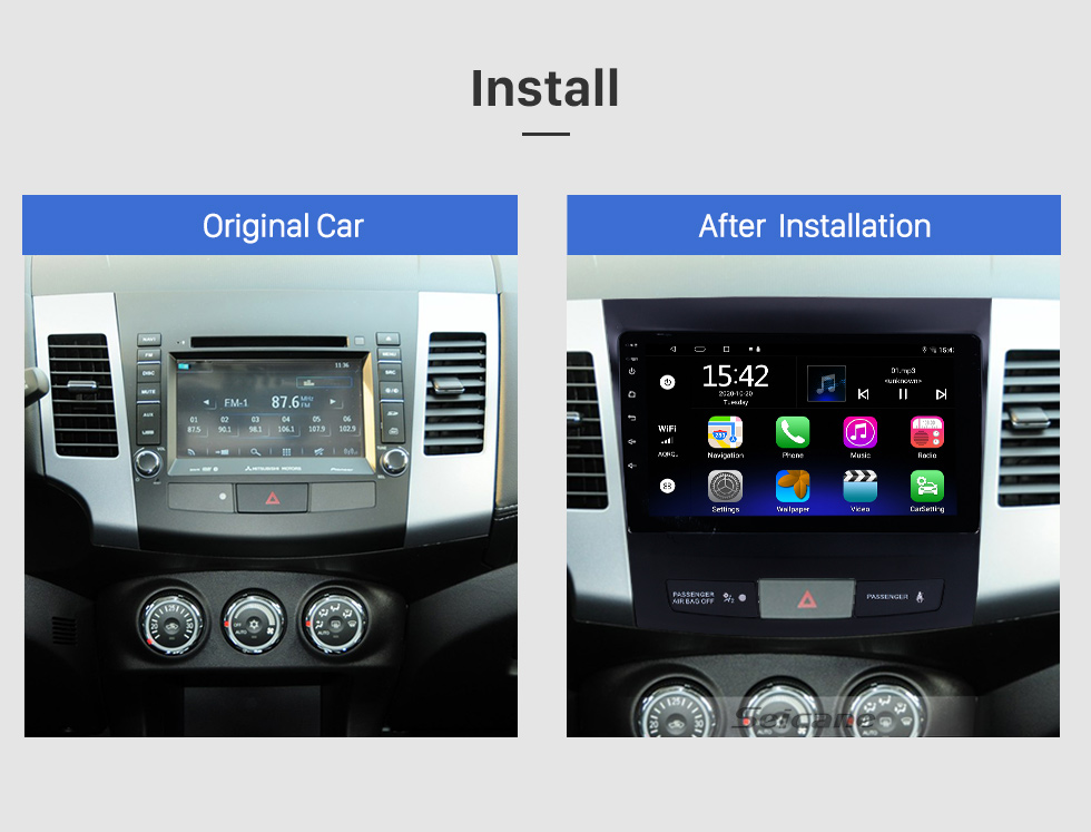 Seicane Écran tactile 9 pouces 2006-2014 MITSUBISHI Outlander Android 10.0 Radio Système de navigation GPS Bluetooth avec prise en charge WIFI OBD2 DVR Caméra de recul
