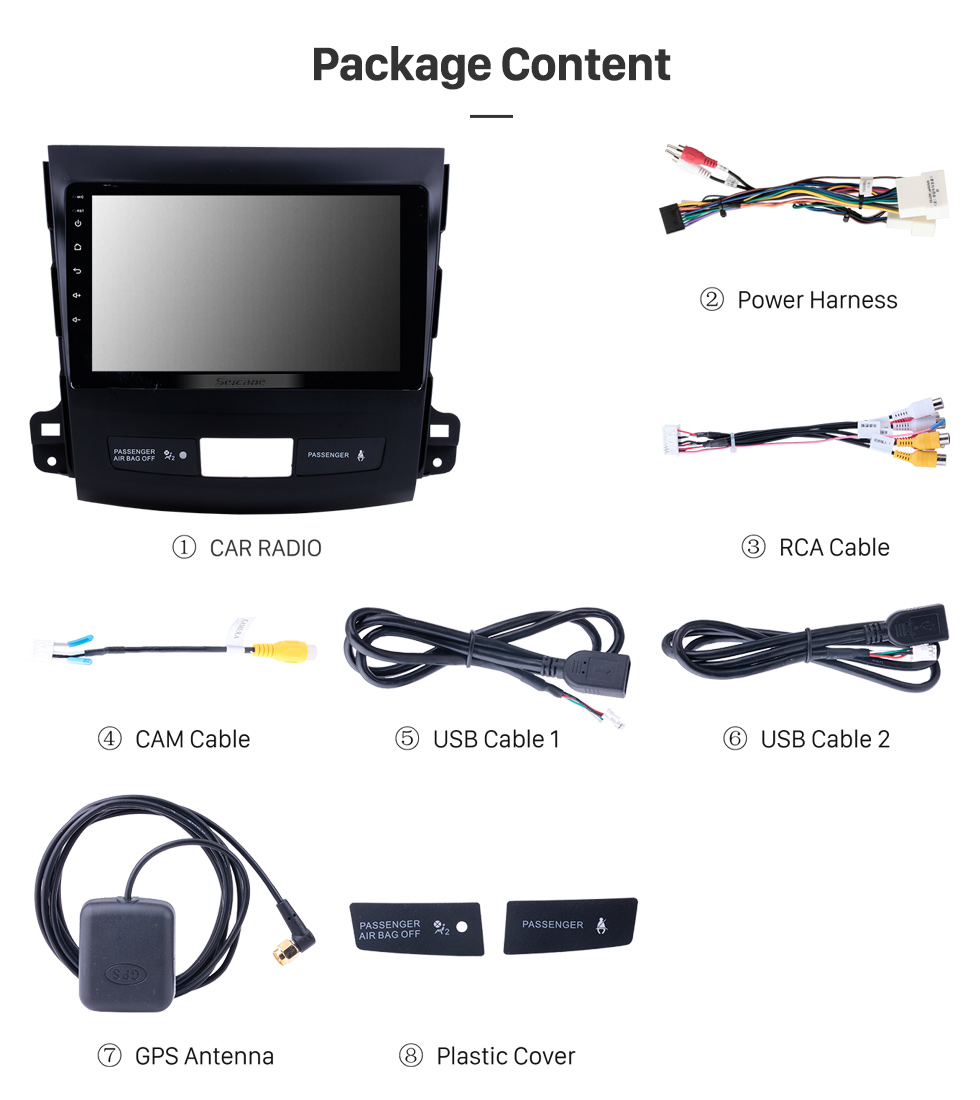 Seicane OEM 9 pouces Android 10.0 pour 2006-2014 Mitsubishi Outlander Radio avec système de navigation GPS à écran tactile Bluetooth HD prenant en charge Carplay DAB +