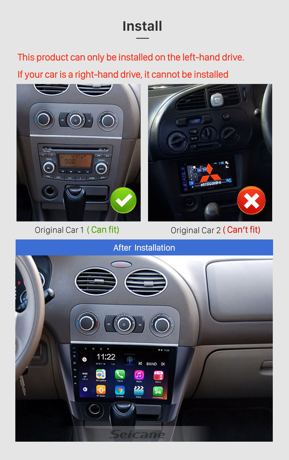 Seicane 2014 2015 2016 Mitsubishi Lancer Android 10.0 Авто Стерео 9-дюймовый HD Сенсорный экран Радио Головное устройство с GPS-навигацией Wi-Fi FM Bluetooth Музыка USB Поддержка Mirror Link Резервная камера Управление рулем TPMS DVR
