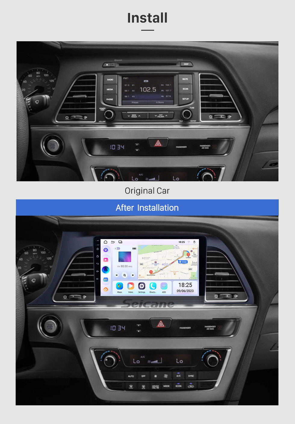 Seicane Android 13.0 2015 2016 2017 Hyundai Sonata 9 Inch HD Touchscreen Car Stereo Radio Head Unit GPS Navigation Bluetooth WIFI Support Steering Wheel Control USB OBD2 Rearview Camera Seicane Android 13.0 2015 2016 2017 Hyundai Sonata 9 Inch HD Touchscreen Car Stereo Radio Head Unit GPS Navigation Bluetooth WIFI Support Steering Wheel Control USB OBD2 Rearview Camera