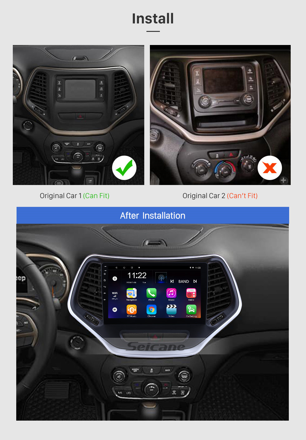 Seicane 2016 Jeep Grand Cherokee 10.1 pulgadas Android 10.0 Radio con pantalla táctil Sistema de navegación GPS WIFI Bluetooth Control del volante compatible con OBD2 DVR Cámara de respaldo
